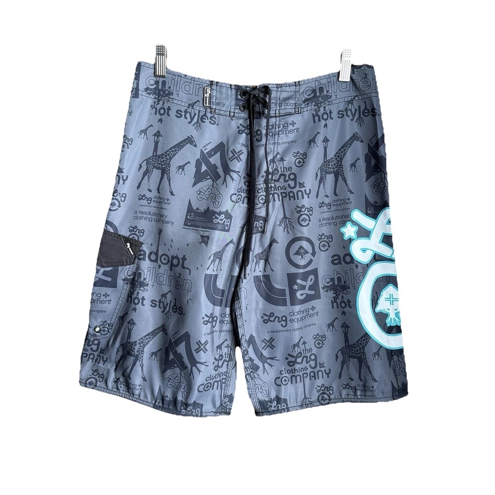 LRG Lifted Research Group Men 32 Gray Giraffe All Over Print Board Shorts Surf